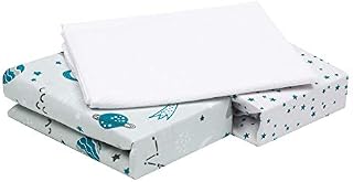 FlyIdeas Prześcieradła Do Koszami Mojżesza, Zestaw 3 szt. 75x35 cm | 2 Prześcieradła Do Kołyski i 1 Wodoodporny Ochraniacz na Materac 100% Prawdziwej Bawełny