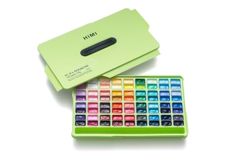 Image of THOOVI - HIMI - Gouache Paint - Twin Cups - 72 Colours - 12g Jelly Cups - Non Toxic Paint for Paper - Canvas and Professionals, Multicolour (Green Apple Case)