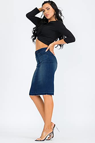 A2Y Women's Slim Fit Rayon Knee Length Unhem Back Slit Denim Jean Pencil Skirt4