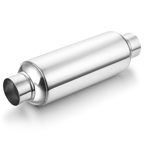 Image of LCGP 2.25 inch Inlet Universal Resonator, 2.25 inch Outlet 13.77 inch Overall Length Stainless Steel High Performance Muffler, Polished, Pass-Thru Design