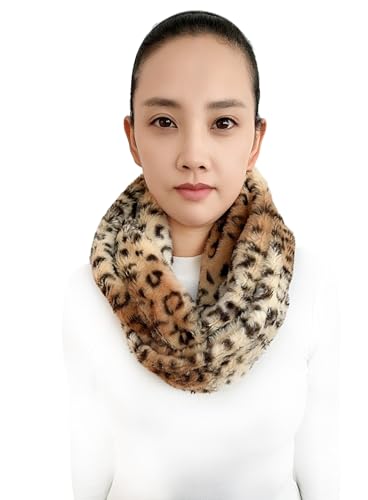 Lina & Lily Leopard Animal Print Women's Winter Infinity Scarf Double Loop Faux Fur