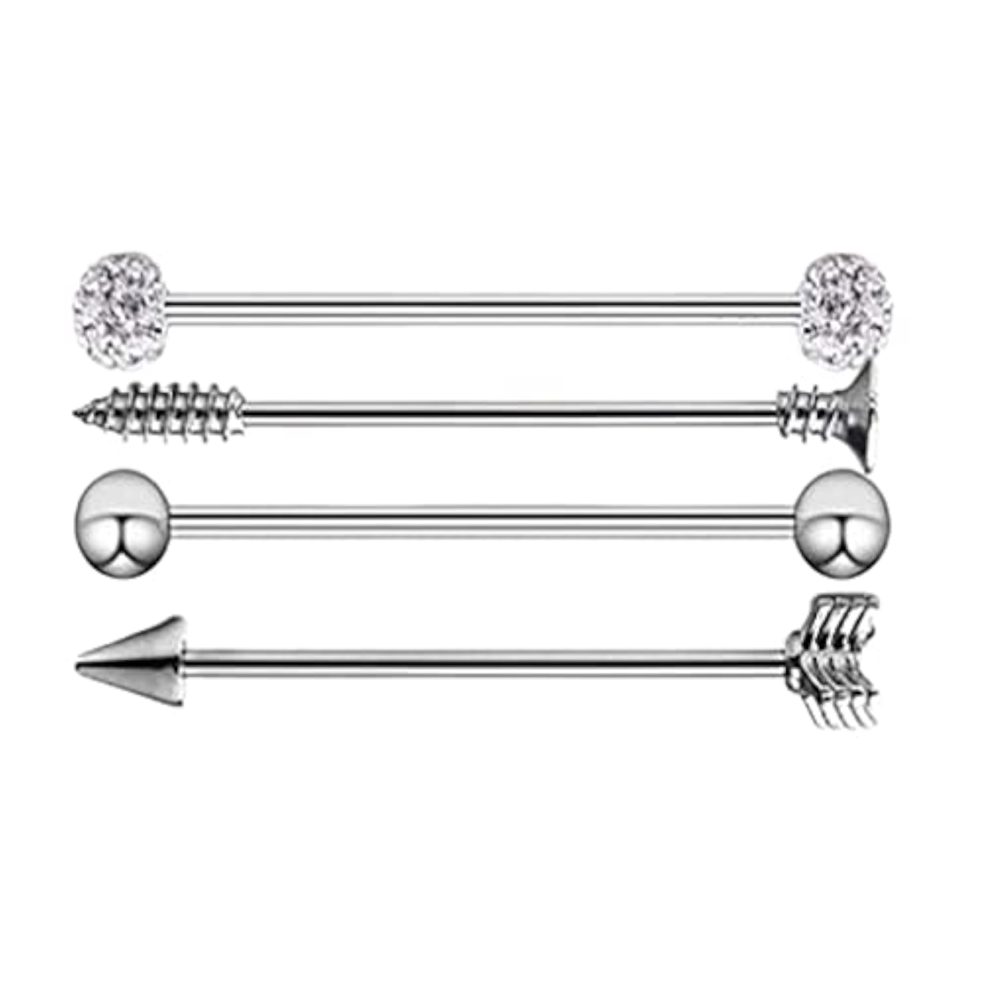 4 Pieces Stainless Steel Industrial Barbell Earrings Silver