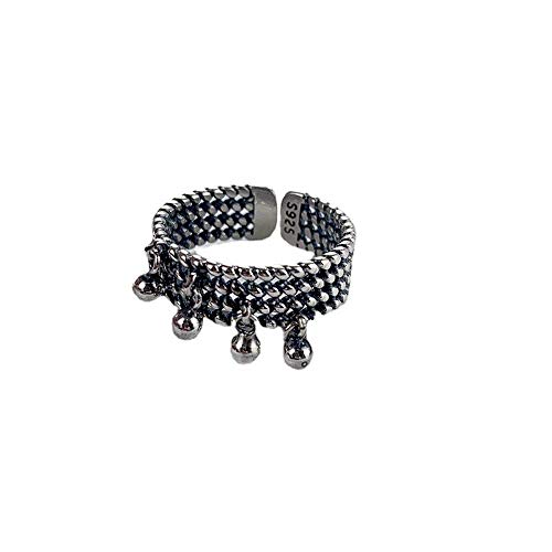 Bague retro S925 cloche et perle avec pampille en argent veritable multi-niveaux