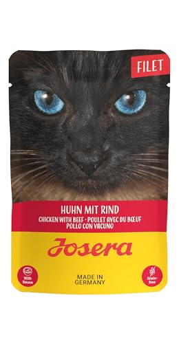 JOSERA Filet Huhn mit Rind (16 x 70 g) | Adult | Premium Nassfutter für ausgewachsene Katzen | Huhn & Rind mit 40% Hühnerfilet | getreidefrei | Katzenfutter nass im Frischebeutel | 16er Pack