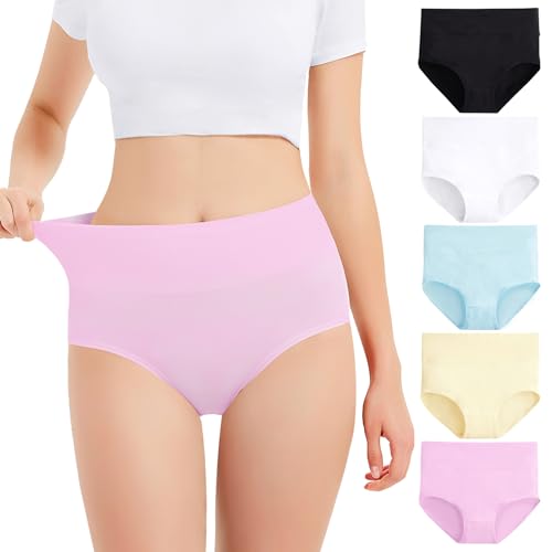 Falechay Bragas Mujer Algodón Cintura Alta Pack de 5 Multicolor04,L