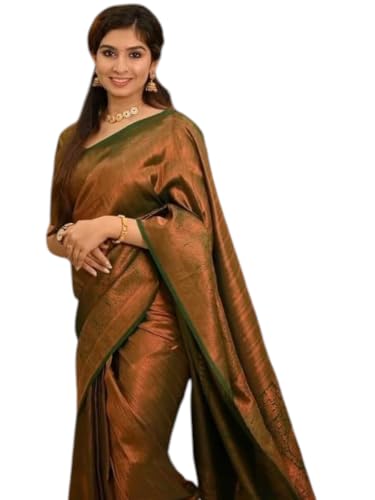 Image of Flosive Women's Kanjivaram Silk Saree With Beautiful Blouse With Zari Border