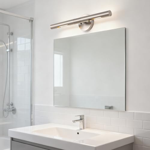 Image of Brushed Nickel Picture Light 19 inches Modern Wall Sconce with Cylinder Metal Shades Rotatable 360Indoor Wall Lighting Fixture Bathroom Vanity Light Bedroom Living Room