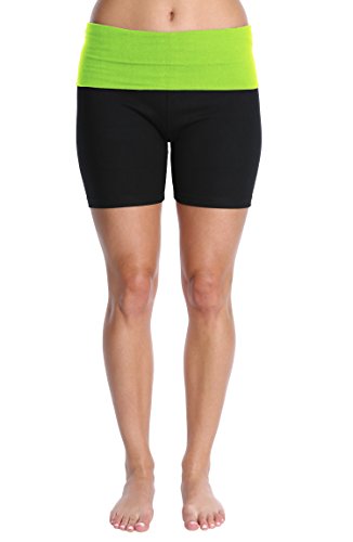 Blis Women Yoga Workout Short with Foldover Fold Over Color Waistband Standard Plus