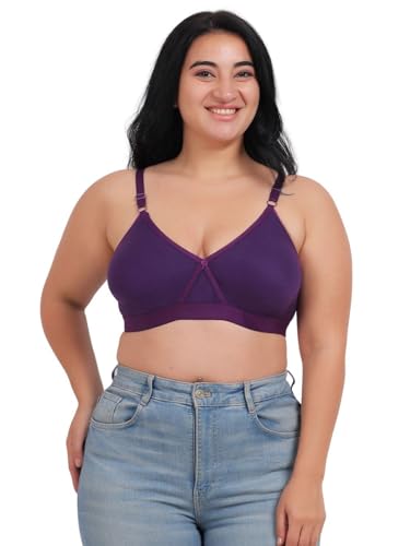 Image of Fabme Women's Cotton Seamless Non-Padded Non-Wired Bra, Cross Belt, Heavy Support, Double Layer Cups, Broad Elastic Bra