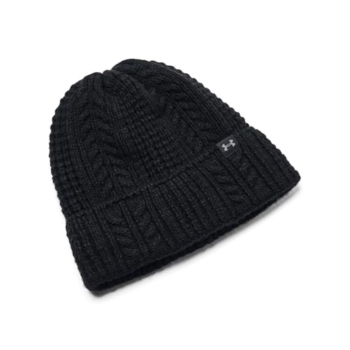 Under Armour Women's Halftime Cable Knit Beanie, (001) Black/Black/Castlerock, One Size Fits Most