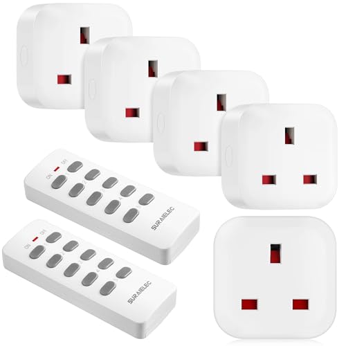 SURAIELEC Remote Control Plug Socket UK, 100Ft Wireless Light Switch, 13A/3120W Heavy Duty Remote Control Plug, Energy Saving Sockets for Home and Mobility Needs, 5-Socket with 2 Remotes SURAIELEC Remote Control Plug Socket UK, 100Ft Wireless Light Switch, 13A/3120W Heavy Duty Remote Control Plug, Energy Saving Sockets for Home and Mobility Needs, 5-Socket with 2 Remotes
