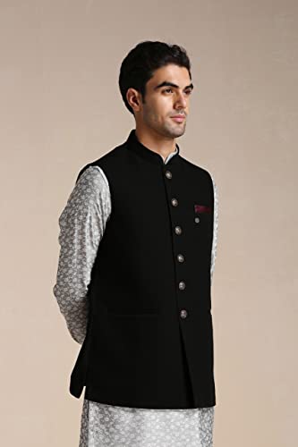 Image of Manyavar Men's Rayon Blend Textured Ethnic Jacket (1pc)