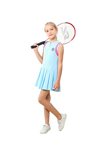 Exarus Girls Tennis Dress With Shorts Golf Sleeveless Outfit School Sports Pleated Dresses With Pockets Moon Blue 8 Years #TOP3