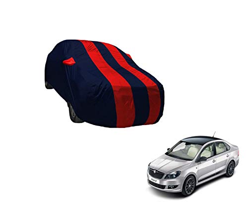 Image of Auto Hub Car Cover Compatible with Rapid with Weather Proof, Mirror Pocket, Triple Stitched, Rapid Car Cover- Navy-Red