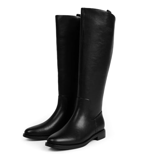 Modatope Knee High Boots Women Rounded Toe Flat Retro Bais Opening Low Chunky Heel Riding Boots3