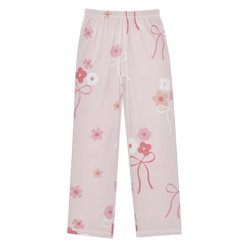 Bow Flower Boys Pants Boys Athletic Pants Long Pant for Boywith Pockets Wide-Leg Size 6-14Y