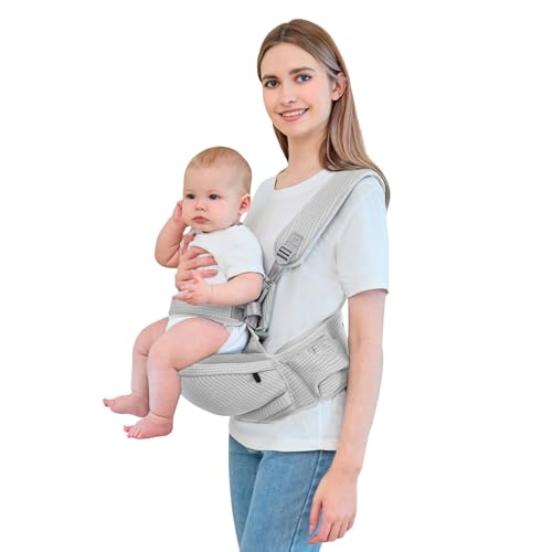 IULONEE Multifuncional Portabebé Asiento De Cadera Portabebés Ergonómico Portador De Bebé Hipseat Portador De Bebe Ergonomico Taburete De Cintura Portabebes Asiento De Cadera Para Bebé (Gris)