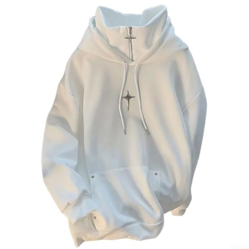 Sweat à capuche Y2K pour homme, coupe ample, col haut, Harajuku, streetwear, pull-over, noir, blanc, M-3XL (blanc, XL)