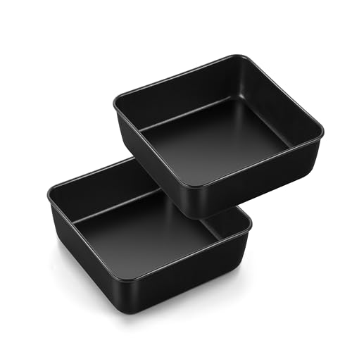 TEAMFAR Quadratisch Auflaufform 2er Set, Edelstahl Brownie Kuchenform Eckig mit Antihaftbeschichtet, Perfekt für Lasagne Brownie Kuchen, Ungiftig, Leicht zu reinige, 15,9cm
