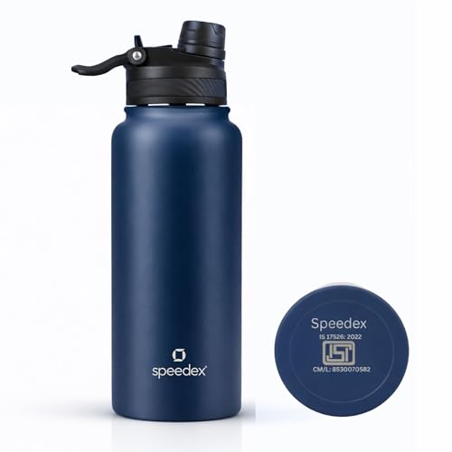 Image of Speedex Vacuum Insulated Stainless Steel Water Bottle 1 Litre (1000ml / 1L / 1 Ltr) with 2-in-1 Lid (Straw & Spout), Hot & Cold Leakproof Thermosteel Travel Flask for Office, Gym & School (Teal Blue)