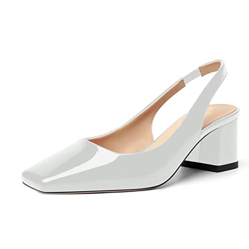 FOGEENA Womens Square Toe Patent Party Solid Dress Slip On Chunky Leather Low Heel Pumps Shoes 2 Inch