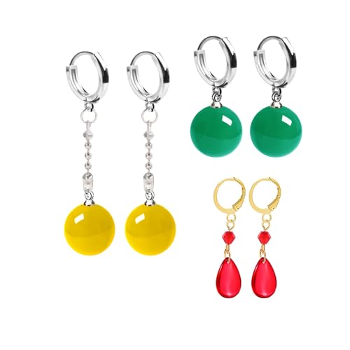 Pendientes de anime Goku Dragon B. Accesorios de bisutería para hombres y mujeres, amarillo/verde oscuro, 3 piezas, Vinilo