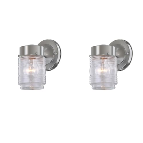 WISBEAM Smart 2 Pack Brushed Nickel Jelly Jar Outside Light Fixture Outdoor Wall Lights for House Porch Patio Entryway Anti-Rust Waterproof Wall Mount Exterior Sconce E26 Base Bulb Not Included