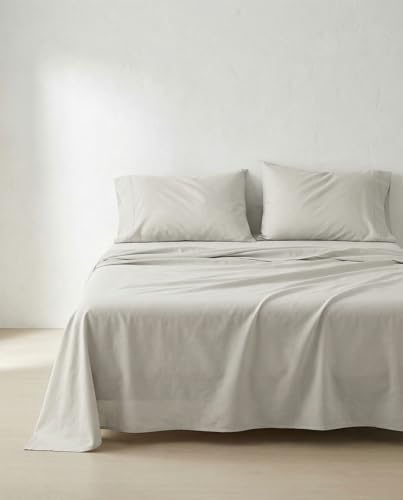 GAMUSI Parure de lit, 140 x 190/200 cm, 100 % coton, 4 pièces, respirant, doux, gris clair