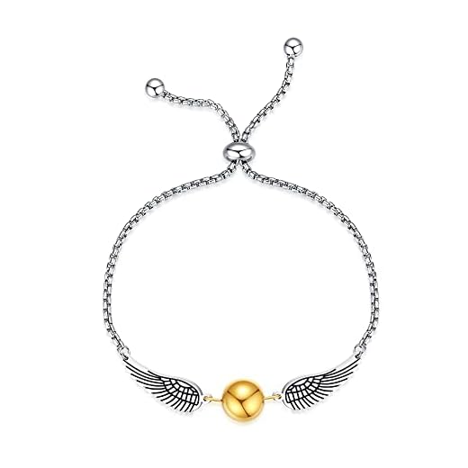 Pulsera Chica Acero Inoxidable, Pulseras Charm Harry Potter Accesorios la Snitch dorada Regalos Niña para los Fans de Cumpleaños, Colección de Regalos Mágicos para Cosplay (Plata 1)