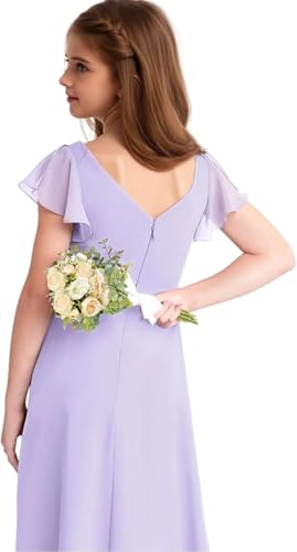 Chiffon V-Neck Prom Dress with Ruffles Junior Bridesmaid Dresses for Teen Girls Wedding & Party4