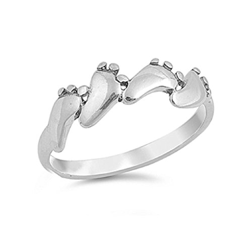 CloseoutWarehouse 925 Sterling Silver Little Feet Ring