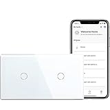 BSEED Smart Alexa Lichtschalter Double WiFi Touch Wandlichtschalter 1 Fach 1-Weg (Neutralstrom Erforderlich) Alexa/Tuya/Google Home-kompatible Glasscheibe 157 * 86 Weiß