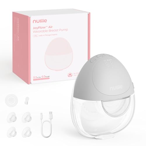 Nuliie JoyFlow Air Tire-lait électrique, ultra-fin et léger, tire-lait portable mains libres, 3 modes & 12 niveaux, silencieux & sans BPA, bride 27 mm & embouts 15/18/21/24 mm (1 Pack, Blanc clair)