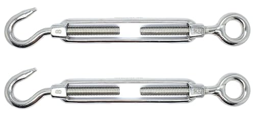 M5 x 70mm Eye & Hook Turnbuckles Wire Tensioner Strainer Open Closed Hook Threaded Hook A4 Marine Grade Stainless Steel (Pack of 2)