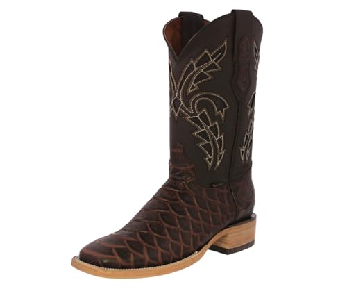 Texas Legacy Mens Brown Cowboy Boots Anaconda Snake Print Leather Square Toe