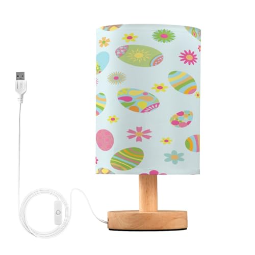 SDMKA Easter Eggs Pattern Bedside Table Lamp for Bedroom, Minimalist Nightstand Lamp with Round Fabric Shade for Living Room, Office, No Bulb Required