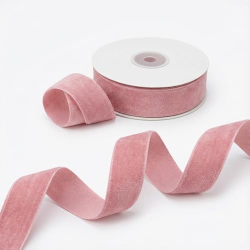 Pink Velvet Ribbon 2.5 cm Wide and 10 Yards Long with Velvety Edges Suitable for Gift Wrapping Christmas Decorations DIY Crafts and Fashion Accessories.