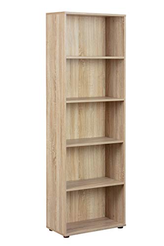 Inter Link - Librería - Estantería independiente - 5 compartimentos - Estantes regulables en altura - Estantería de madera - Salón - Oficina - Parini 4 - Roble finlandés