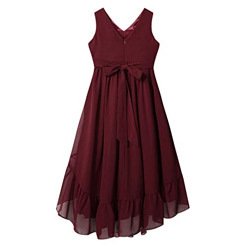 Sholeno Kids Flower Girls Chiffon V Neck Party Dress Wedding Bridesmaid Pageant Ruffle Asymmetrical Hem Dress4