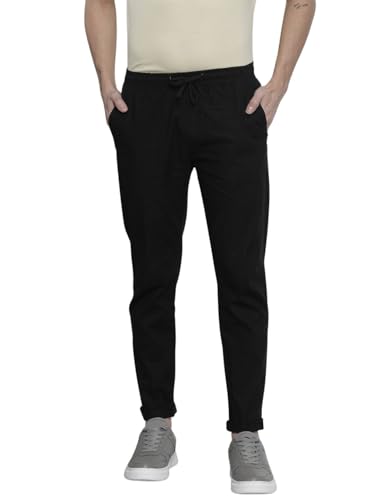 Image of The Indian Garage Co Men Slim Fit Solid Mid-Rise Elasticated Linen Jogger Trouser