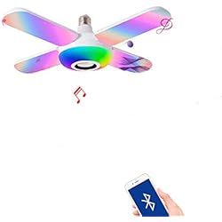 Lampara Ventilador Bluetooth Luz De Ventilador De Techo E27, Lámpara De Techo Con Música Que Cambia De Color RGB, Luces De Techo Modernas Hoja Plegable, Cuatro Aspas De Ventilador, Regulable Control Remoto De Altavoz Bluetooth