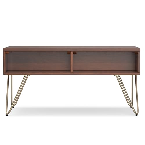 Image of SIMPLIHOME Hunter 36 inch Wide Solid Mango Wood Coffee Table in Brown