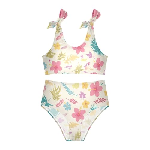 KLL Hand Drawn Tropical Pattern Girls' Two Piece Bikini Sets Beach Swimsuit Swimwear Cute Shoulder Strap3