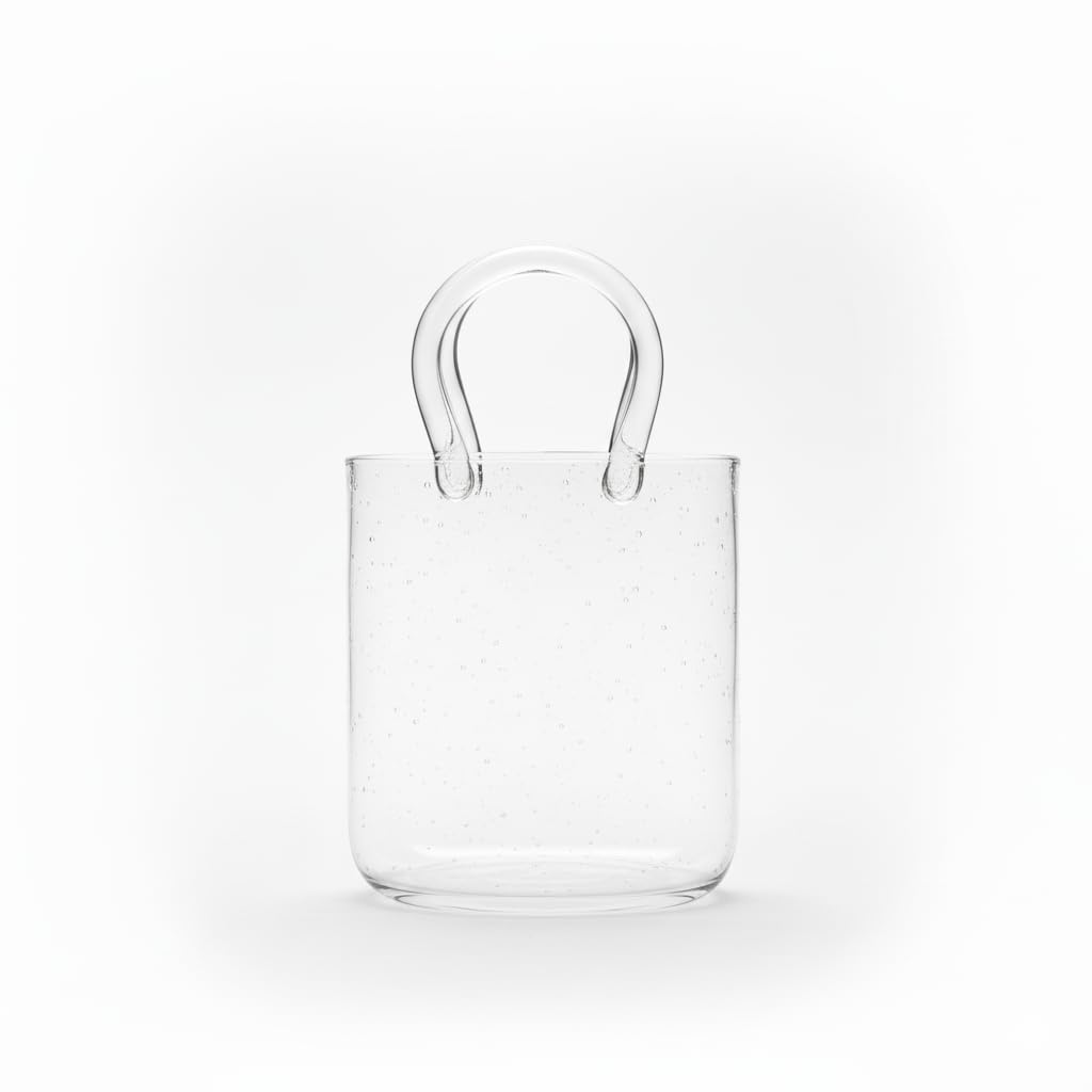 Rowen Homes Transparent Carina Bubbled Glass Decorative Handbag Vase - 27Cm Clear Flower Vase Centrepiece For Table, Shelf & Living Room, Modern Home Decor - Luxury Interiors By
