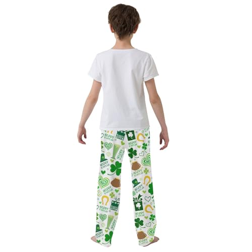 Happy St Patrick's Day Shamrock Love Boys Long Pants Soft Trousers Elastic Waist Kids Lounge Bottoms with Pockets S-XL3