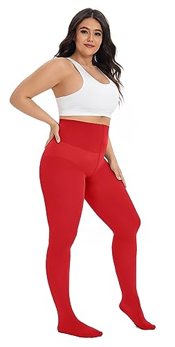 Image of CozyWow Plus Size Tights for Women 80D Soft Solid Color Semi Opaque Pantyhose High Waist 1X 2X 3X 4X