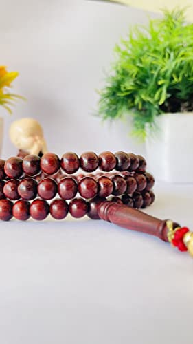 Image of RDK Sandalwood (Chandan) Islamic Tasbih Prayer Mala Beautiful Engraved Allah Mohammad TASBEEH /Muslim Prayer Beads /TASBIH /SIBHAA Islamic Salat Prayer Tasbeeh 100 Beads (Red Sandalwood 10 MM)