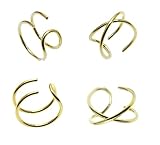 4PCS Helix Ear Cuff Cartilage Earring No Piercing Earcuff, 925 Sterling Silver,14K Gold Simple Criss Cross Double Lines Adjustable Ear Cuffs Minimalist Women Men Clip On adornment Set-gold