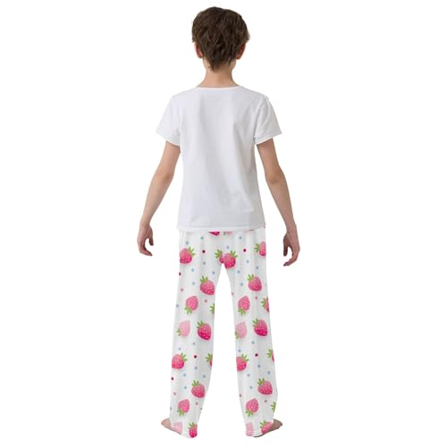 Strawberry Fruit Long Pajama Pants Elastic Waist PJ Bottoms with Pockets S A1103524