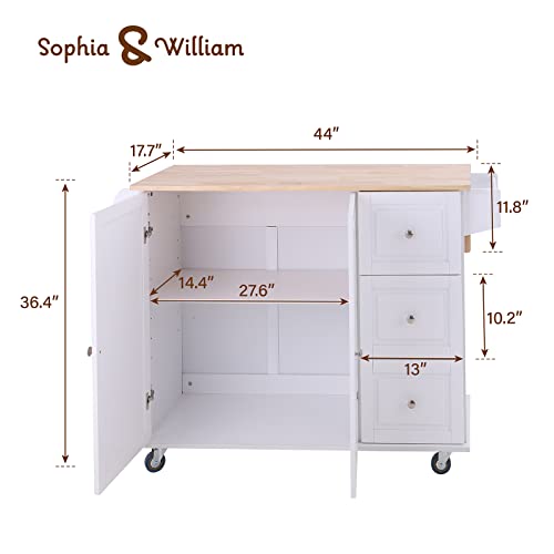 Sophia-William-Kitchen-Island-Cart-on-Wheels-with-Drop-Leaf-and-Rubber-Wood-Top-Rolling-Kitchen-Trolley-with-2-Door-Storage-Cabinet-3-Drawers-Towel-and-Spice-Rack-White Sophia William Kitchen Island Cart on Wheels with Drop Leaf and Rubber Wood Top Rolling Kitchen Trolley with 2 Door Storage Cabinet 3 Drawers Towel and Spice Rack White